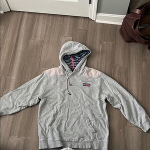 Vineyard Vines Gray Pullover Hoodie with Striped Hood Lining